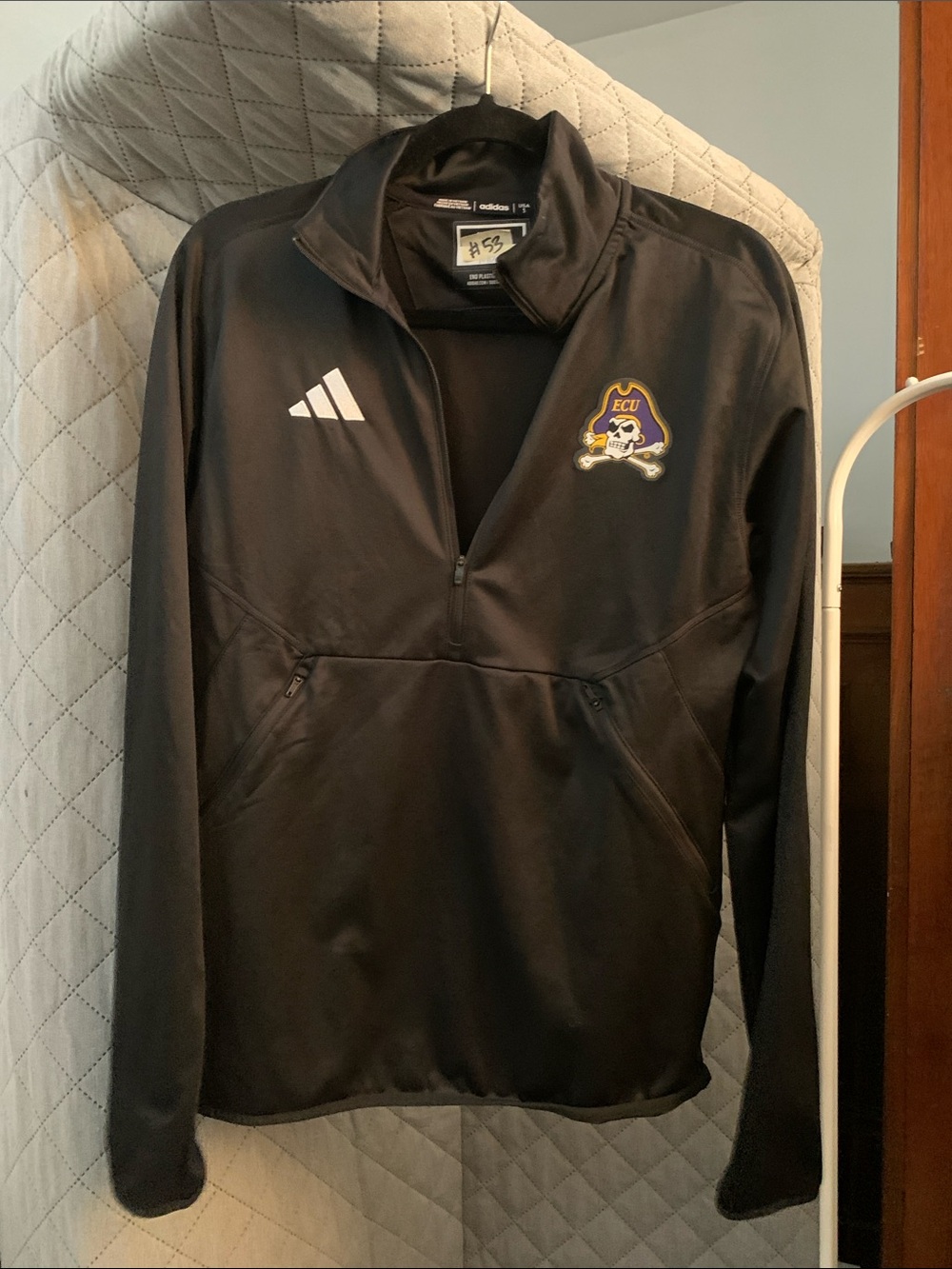 adidas Men’s Black Half-Zip Pullover with ECU Pirate Patch